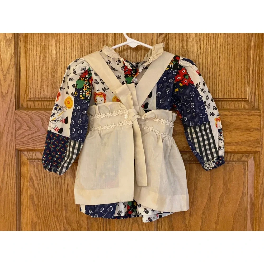 Vintage Peaches Cream Patchwork Doll Dress and Cream Pinafore Apron Set Kids‎
